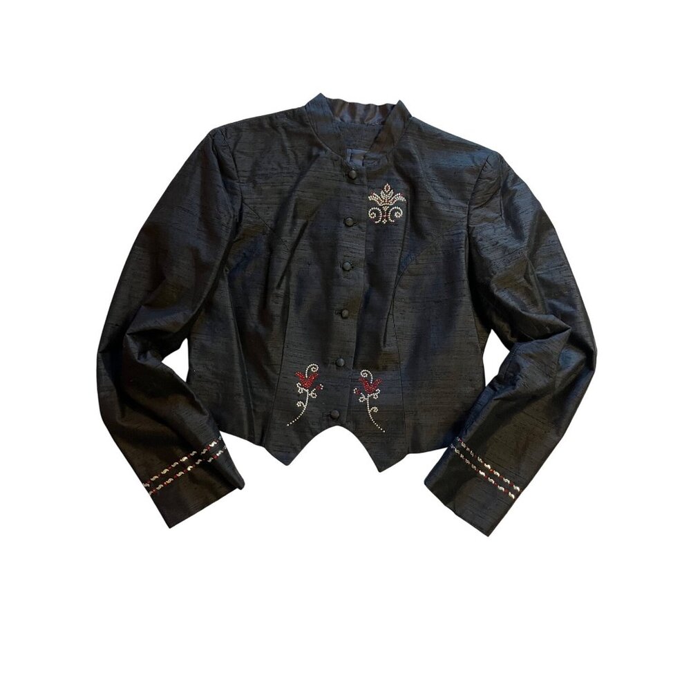 VTG-  Cambrai Collection 100% pure Silk Womens embellished Black Cropped Jacket
